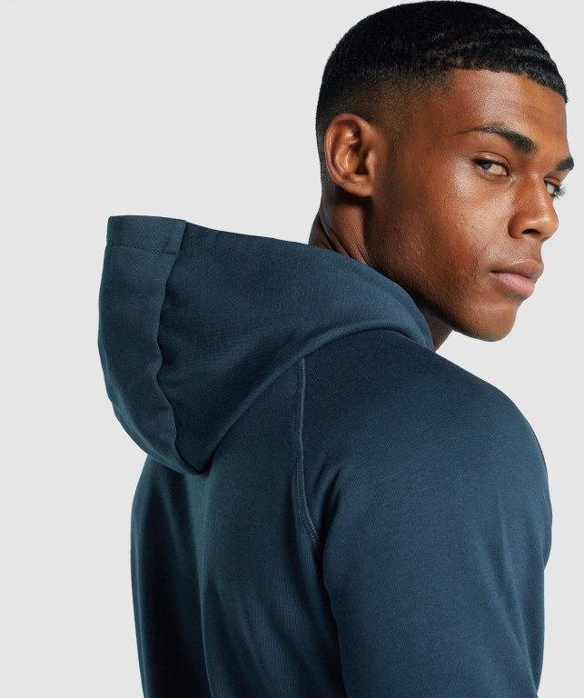 Gymshark Crest Men's Hoodies Navy | UAE-39CWZF