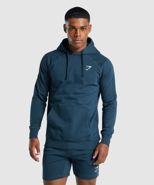 Gymshark Crest Men\'s Hoodies Navy | UAE-39CWZF