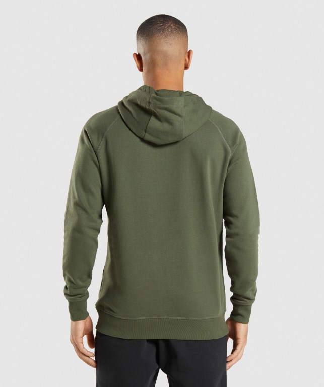 Gymshark Crest Men's Hoodies Olive | UAE-12AHGU