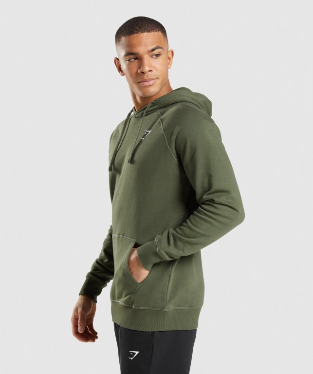 Gymshark Crest Men's Hoodies Olive | UAE-12AHGU