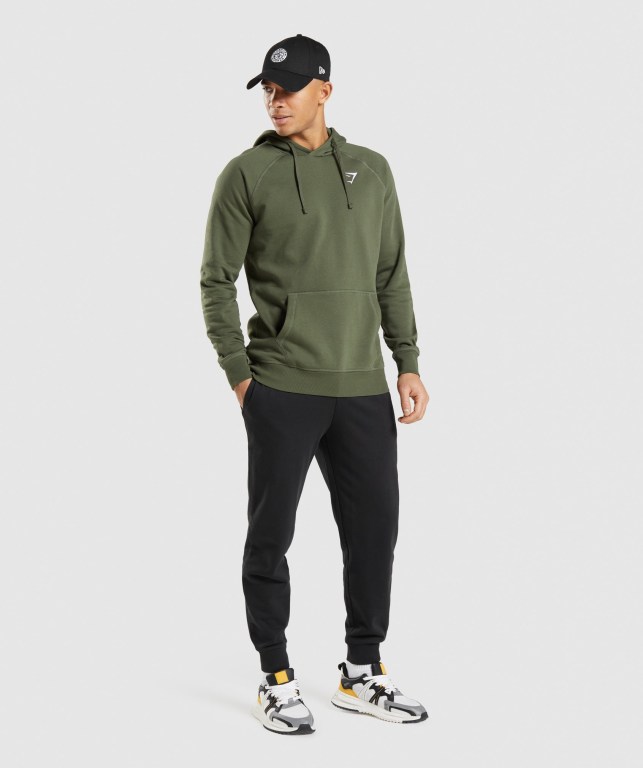 Gymshark Crest Men's Hoodies Olive | UAE-12AHGU