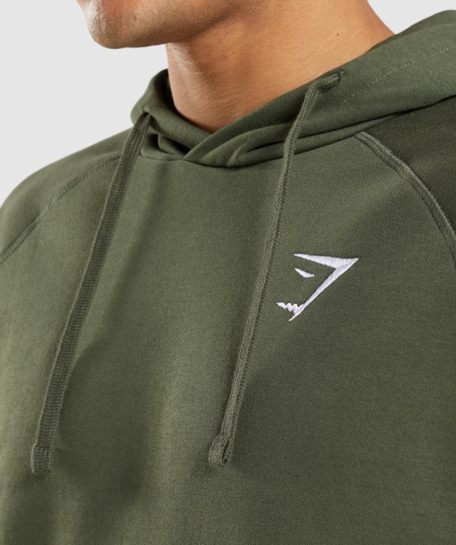 Gymshark Crest Men's Hoodies Olive | UAE-12AHGU