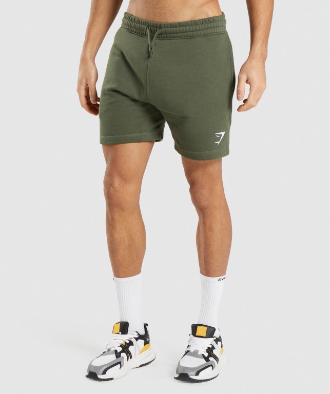 Gymshark Crest Men\'s Shorts Olive | UAE-35TVON