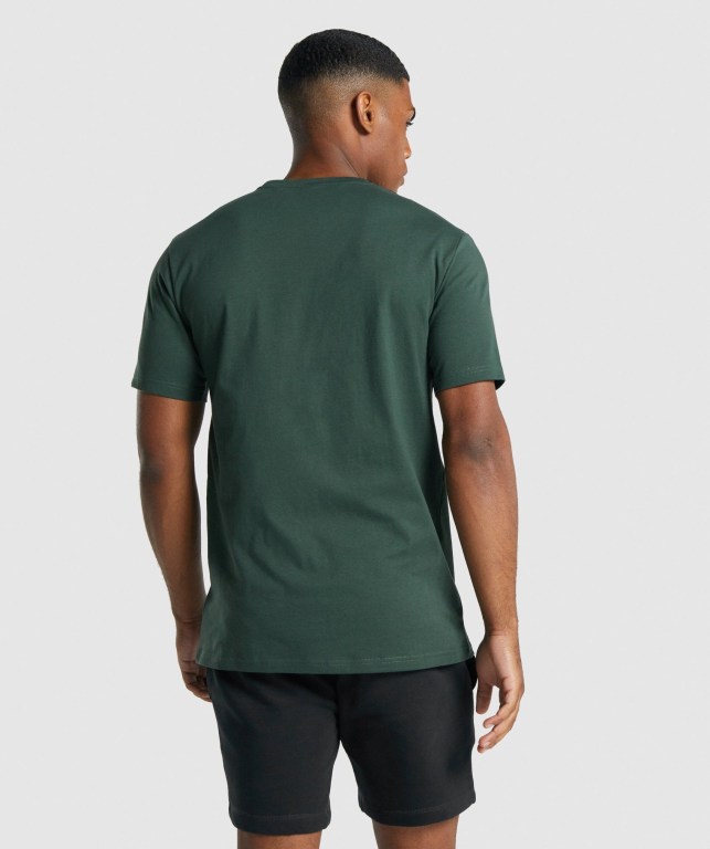 Gymshark Crest Men's T Shirts Dark Green | UAE-38OPTX