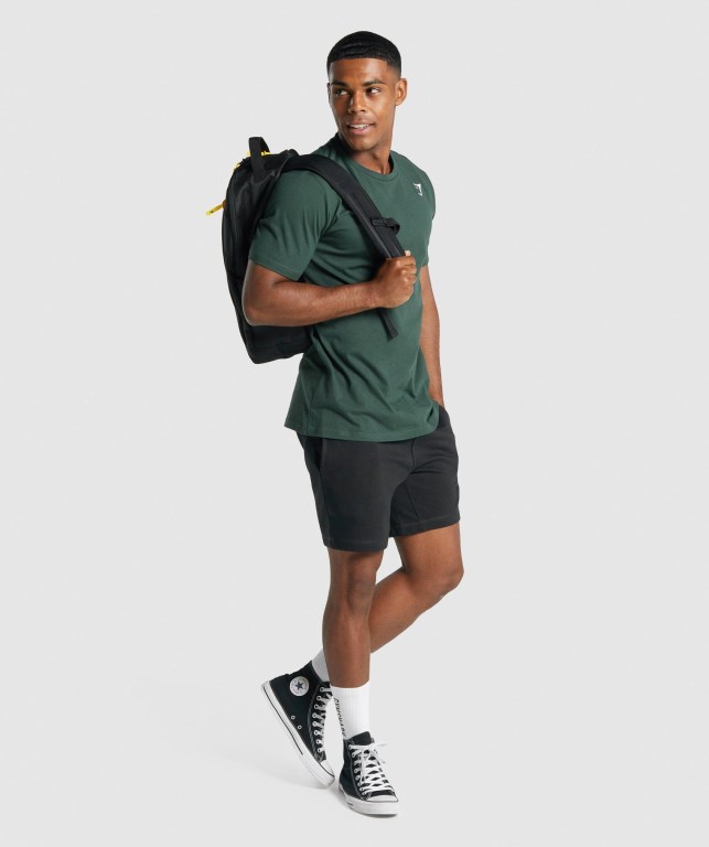 Gymshark Crest Men's T Shirts Dark Green | UAE-38OPTX