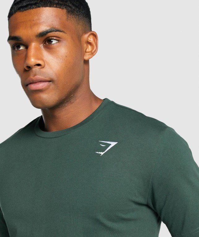 Gymshark Crest Men's T Shirts Dark Green | UAE-38OPTX