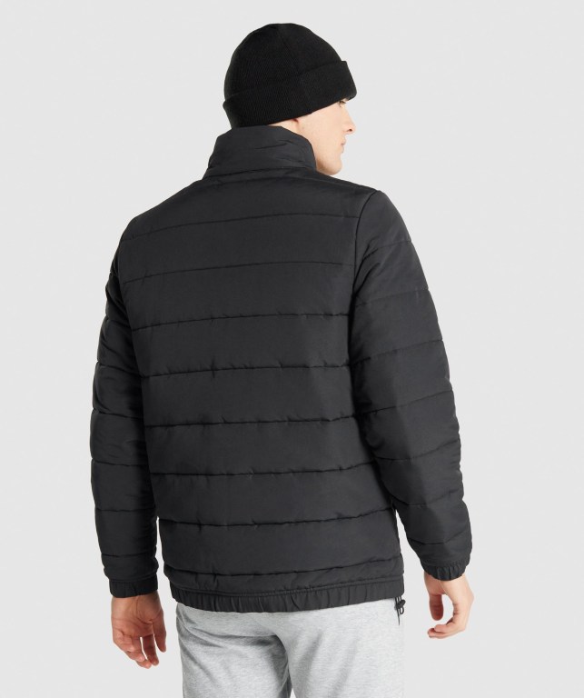 Gymshark Crest Puffer Men's Jackets Black | UAE-08LQSF