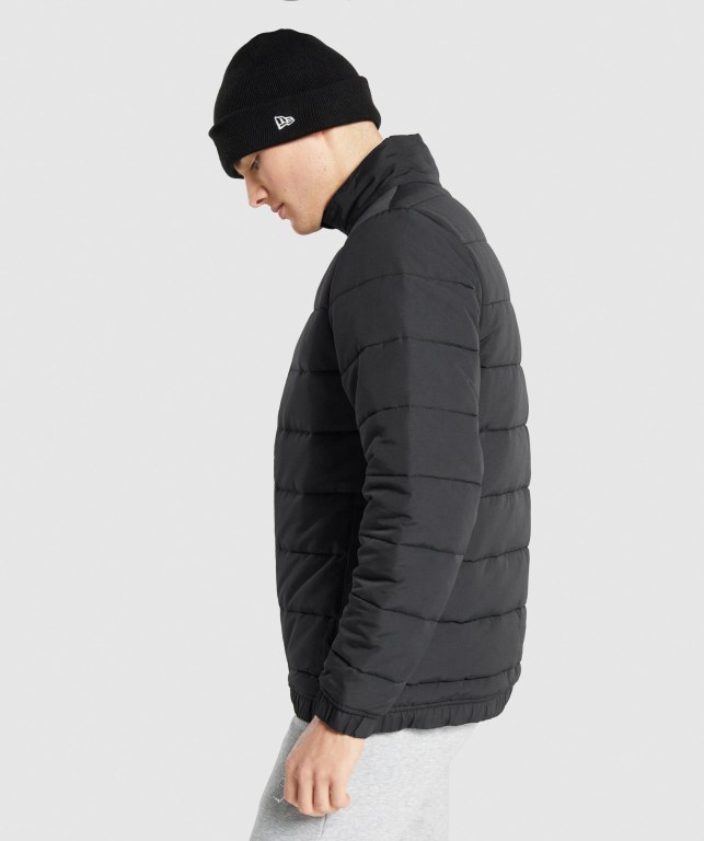 Gymshark Crest Puffer Men's Jackets Black | UAE-08LQSF