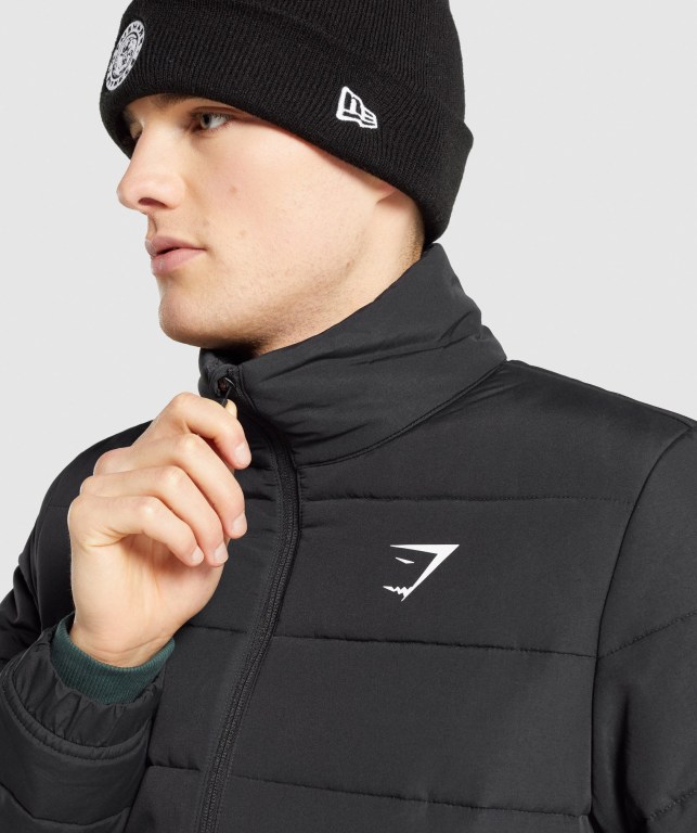 Gymshark Crest Puffer Men's Jackets Black | UAE-08LQSF