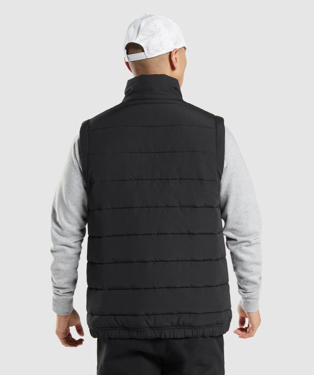 Gymshark Crest Puffer Vest Men's Jackets Black | UAE-94MGIJ