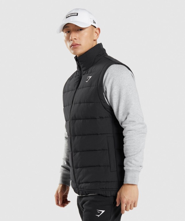 Gymshark Crest Puffer Vest Men's Jackets Black | UAE-94MGIJ