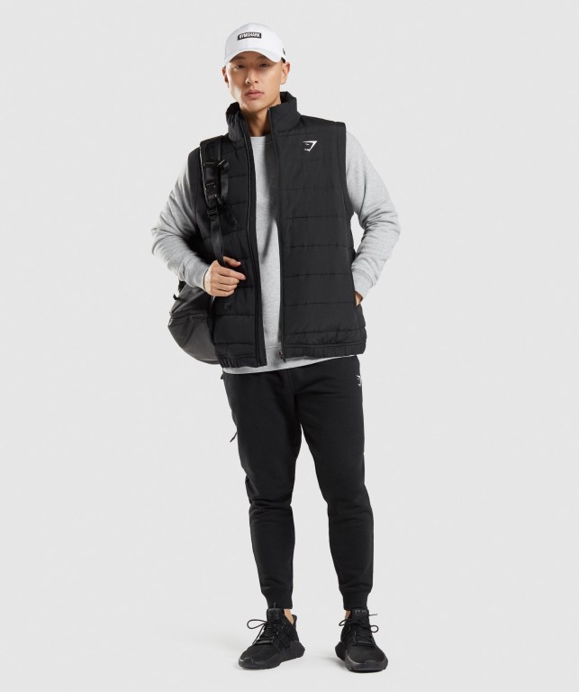 Gymshark Crest Puffer Vest Men's Jackets Black | UAE-94MGIJ