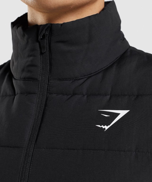 Gymshark Crest Puffer Vest Men's Jackets Black | UAE-94MGIJ