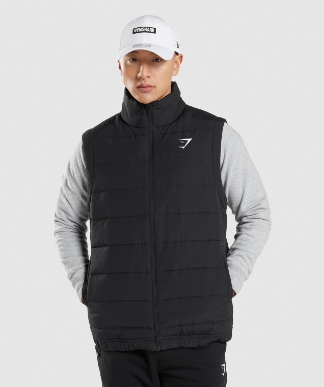 Gymshark Crest Puffer Vest Men\'s Jackets Black | UAE-94MGIJ