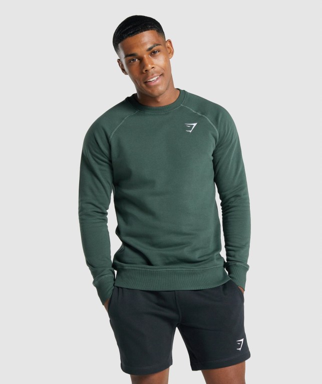 Gymshark Crest Sweatshirt Men\'s Hoodies Dark Green | UAE-06NVBU