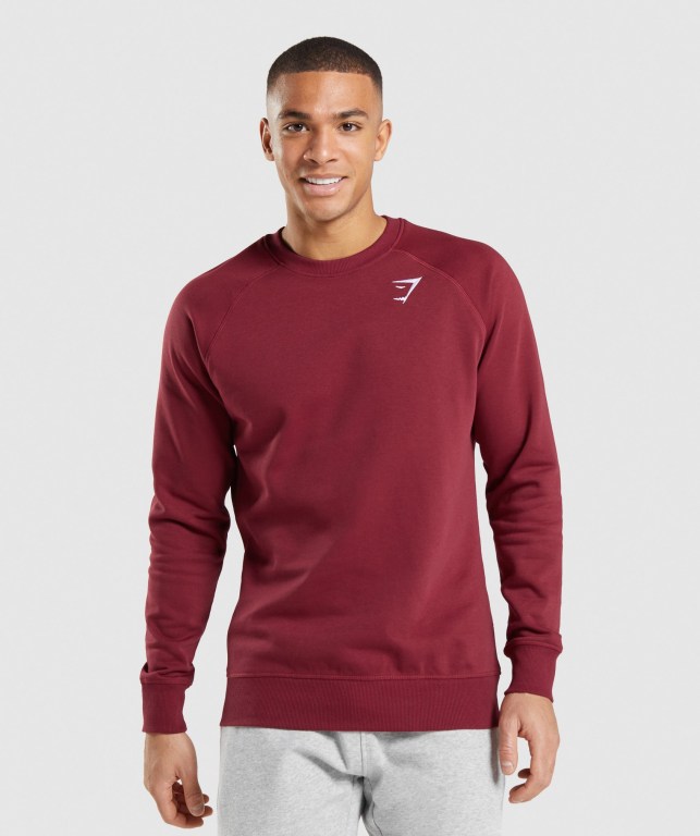 Gymshark Crest Sweatshirt Men\'s Hoodies Burgundy Red | UAE-23HCXS