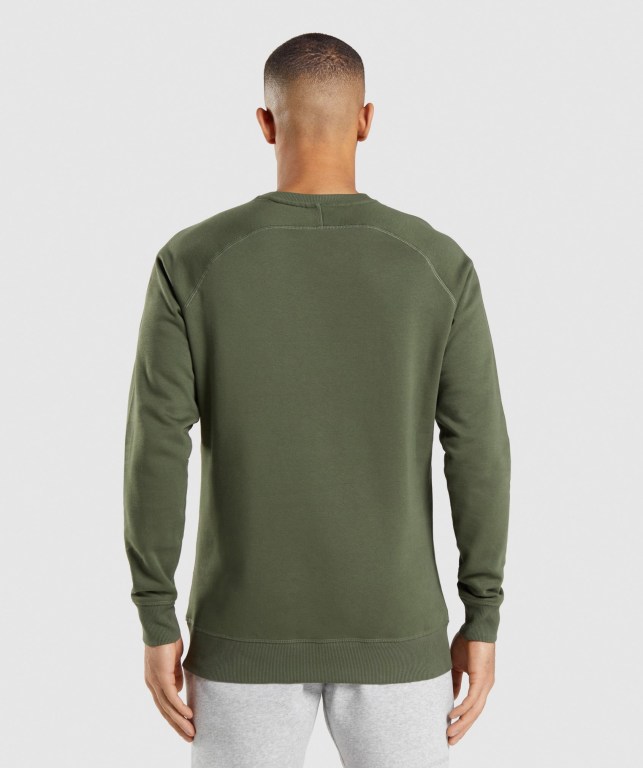 Gymshark Crest Sweatshirt Men's Hoodies Olive | UAE-59QRKN