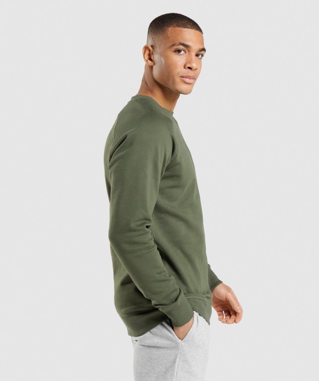 Gymshark Crest Sweatshirt Men's Hoodies Olive | UAE-59QRKN