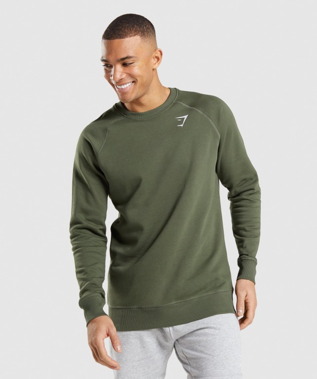 Gymshark Crest Sweatshirt Men\'s Hoodies Olive | UAE-59QRKN