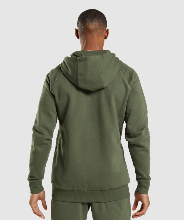 Gymshark Crest Zip Up Men's Hoodies Olive | UAE-90CPBK