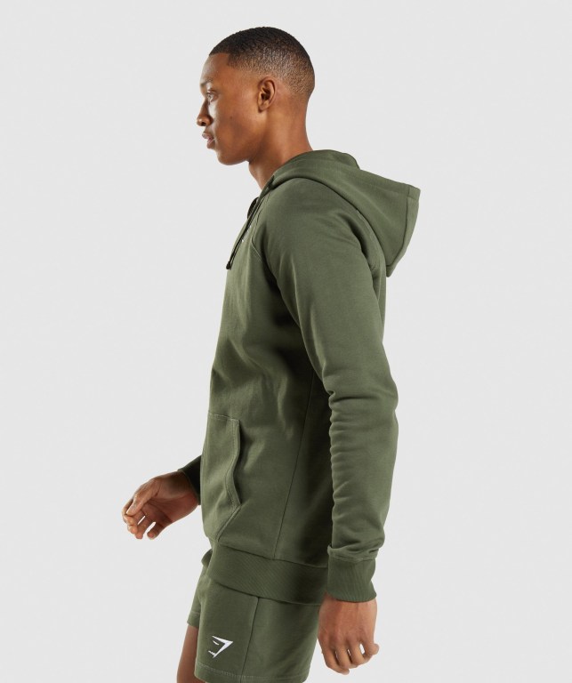 Gymshark Crest Zip Up Men's Hoodies Olive | UAE-90CPBK