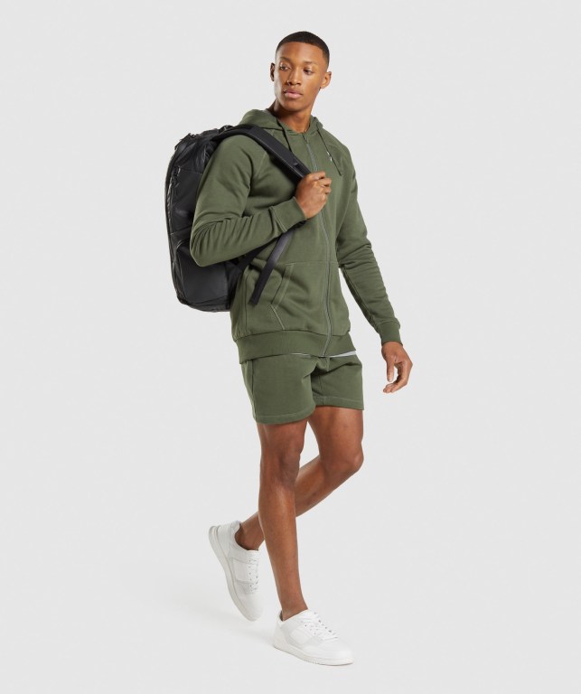 Gymshark Crest Zip Up Men's Hoodies Olive | UAE-90CPBK