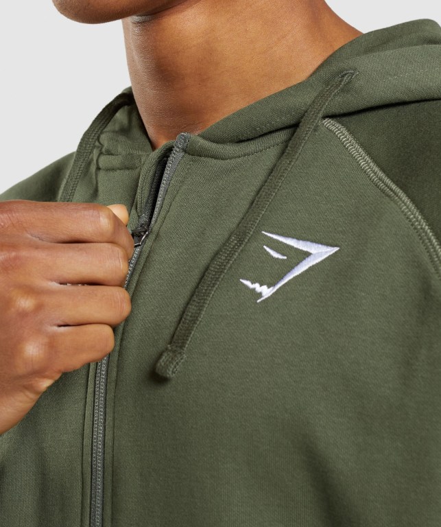 Gymshark Crest Zip Up Men's Hoodies Olive | UAE-90CPBK