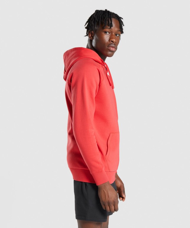 Gymshark Crest Zip Up Men's Hoodies Red | UAE-25ABGW