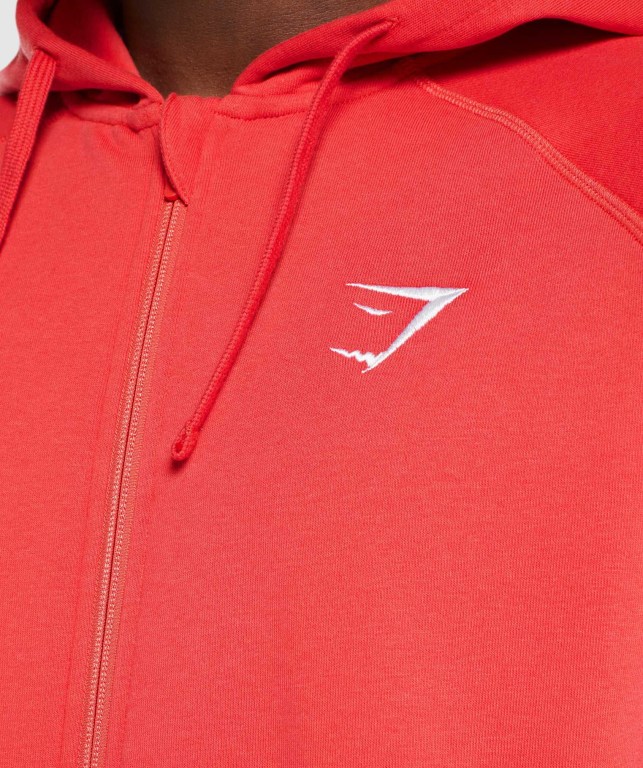 Gymshark Crest Zip Up Men's Hoodies Red | UAE-25ABGW