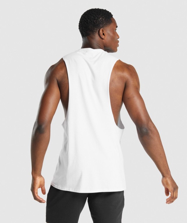 Gymshark Critical 2.0 Drop Arm Men's Tank Tops White | UAE-86NDOM