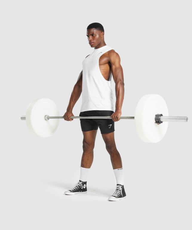 Gymshark Critical 2.0 Drop Arm Men's Tank Tops White | UAE-86NDOM