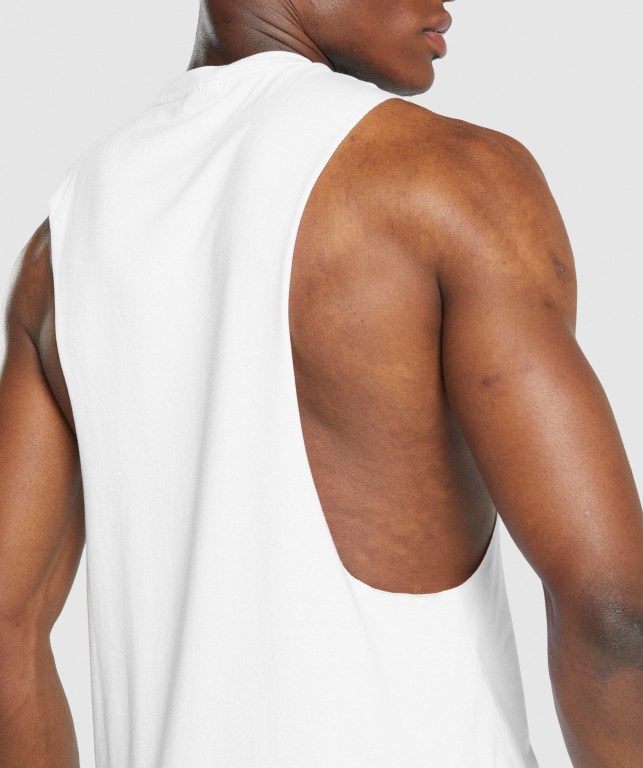 Gymshark Critical 2.0 Drop Arm Men's Tank Tops White | UAE-86NDOM