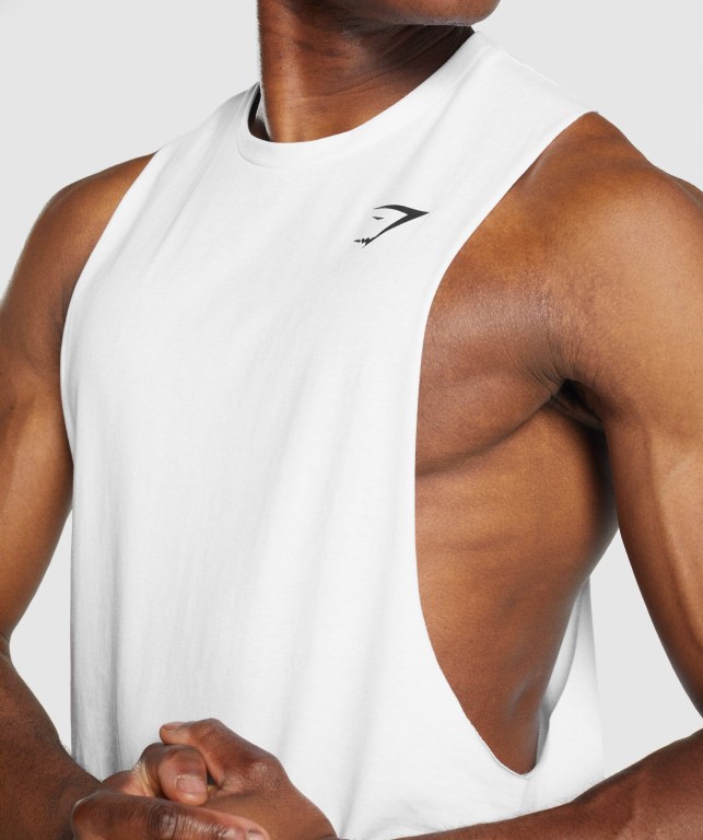 Gymshark Critical 2.0 Drop Arm Men's Tank Tops White | UAE-86NDOM