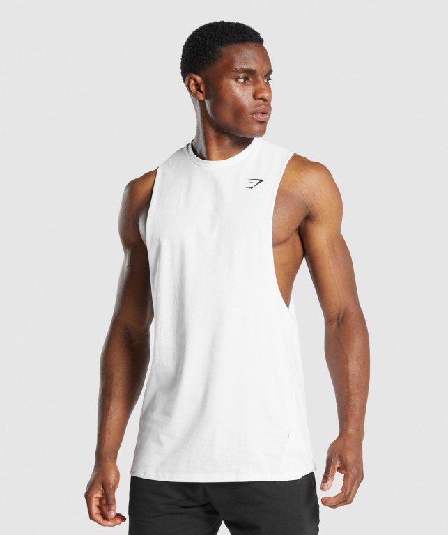 Gymshark Critical 2.0 Drop Arm Men\'s Tank Tops White | UAE-86NDOM