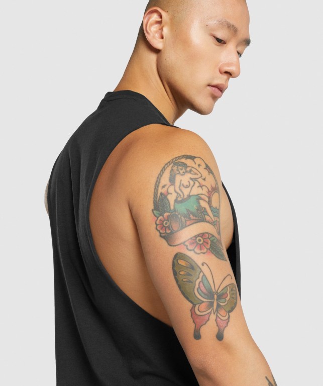 Gymshark Critical 2.0 Drop Arm Men's Tank Tops Black | UAE-90NOHV