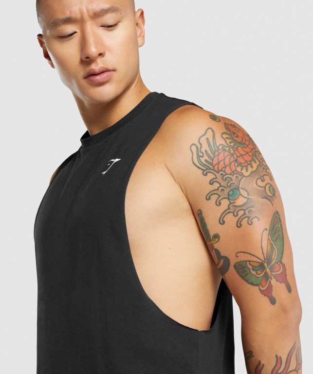 Gymshark Critical 2.0 Drop Arm Men's Tank Tops Black | UAE-90NOHV