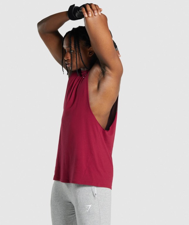 Gymshark Critical 2.0 Drop Arm Men's Tank Tops Burgundy | UAE-93LYNC