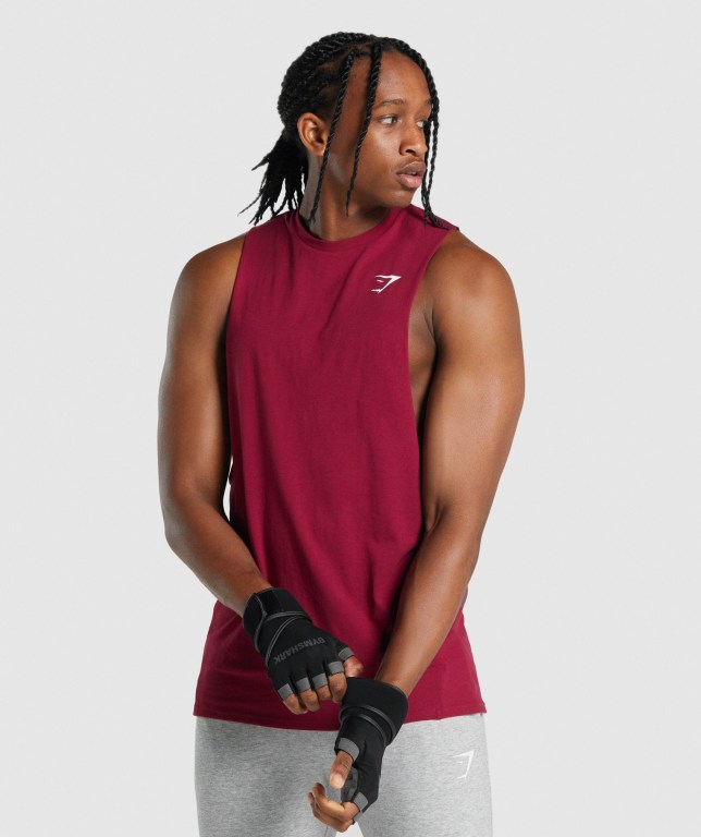 Gymshark Critical 2.0 Drop Arm Men\'s Tank Tops Burgundy | UAE-93LYNC