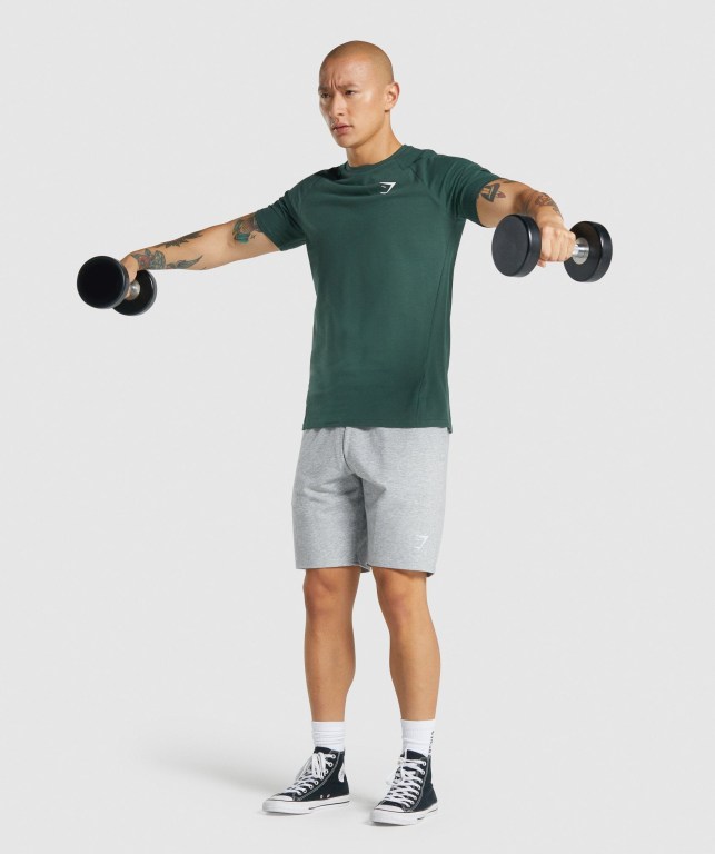 Gymshark Critical 2.0 Men's T Shirts Dark Green | UAE-35QZIE