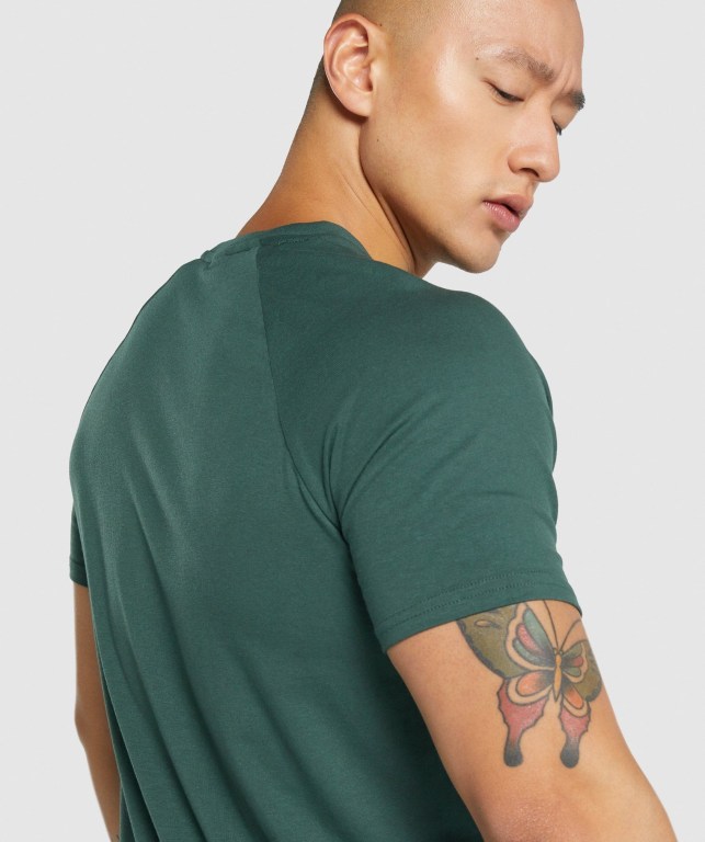 Gymshark Critical 2.0 Men's T Shirts Dark Green | UAE-35QZIE