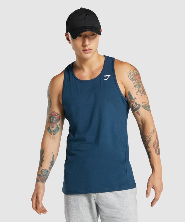 Gymshark Critical 2.0 Men\'s Tank Tops Navy | UAE-51MWQS