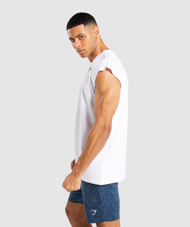 Gymshark Critical Cut Off Sleeveless Men's Tank Tops White | UAE-25VSYI