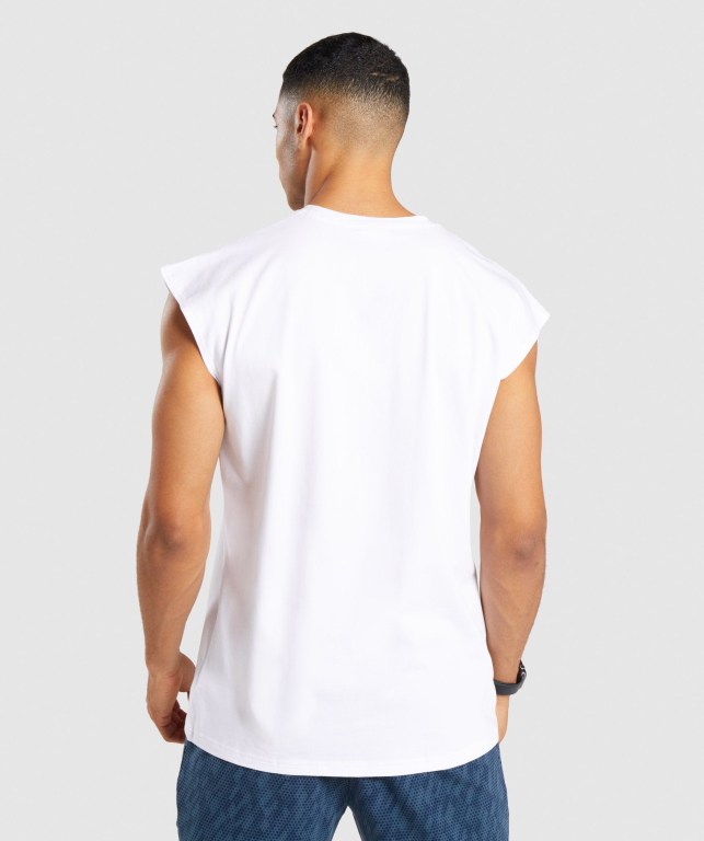 Gymshark Critical Cut Off Sleeveless Men's Tank Tops White | UAE-25VSYI