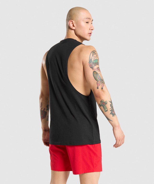 Gymshark Critical Drop Arm Men's Tank Tops Black | UAE-29MQRG