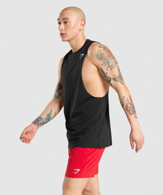 Gymshark Critical Drop Arm Men's Tank Tops Black | UAE-29MQRG