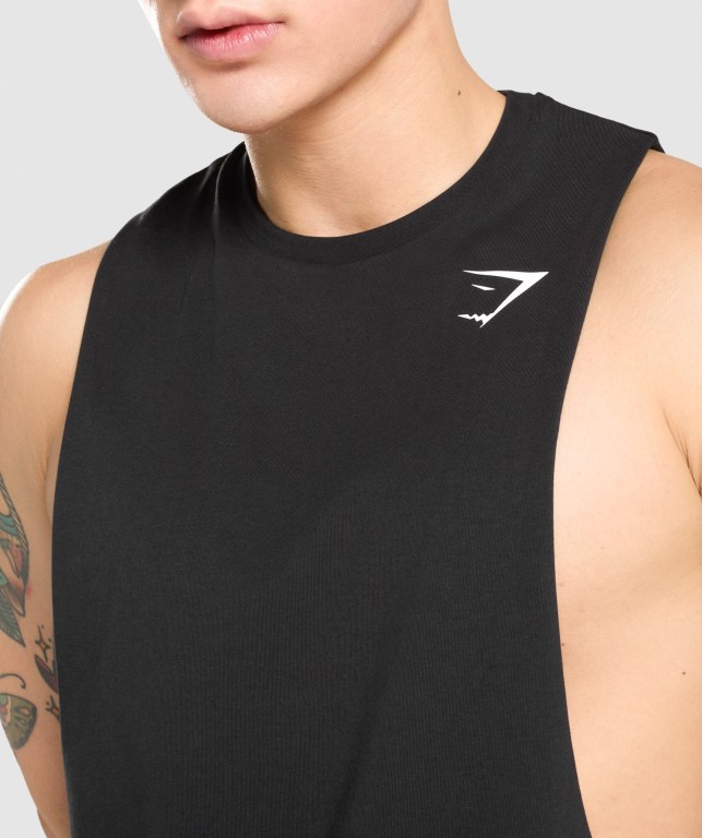 Gymshark Critical Drop Arm Men's Tank Tops Black | UAE-29MQRG