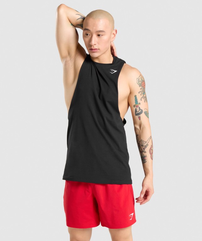 Gymshark Critical Drop Arm Men\'s Tank Tops Black | UAE-29MQRG