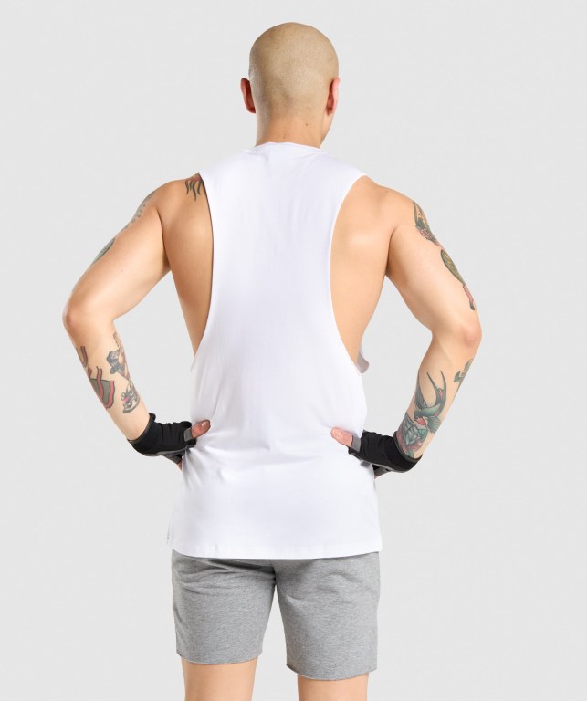 Gymshark Critical Drop Arm Men's Tank Tops White | UAE-98VQNF