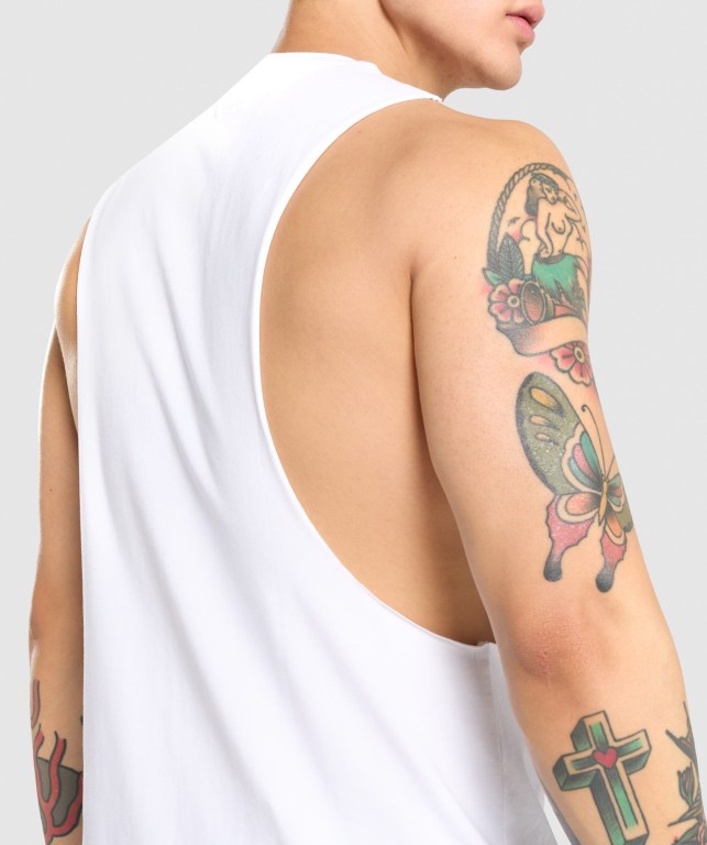 Gymshark Critical Drop Arm Men's Tank Tops White | UAE-98VQNF