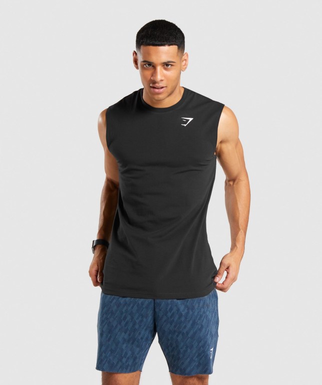 Gymshark Critical Sleeveless Men\'s Tank Tops Black | UAE-37EGDT